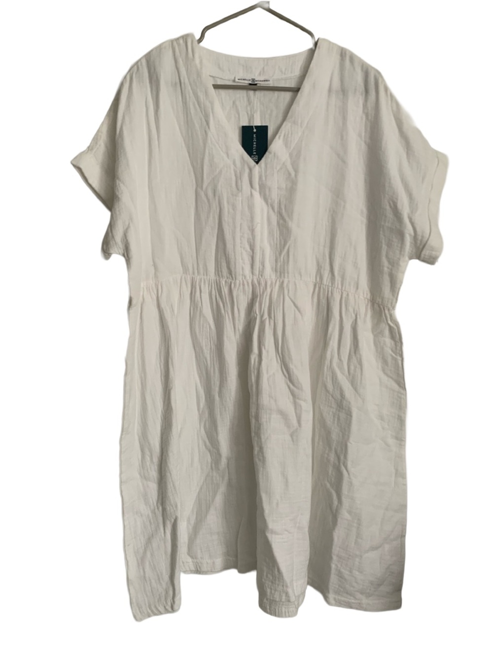 MICHELLE MCDOWELL Women’s White Quilted V-neck Short Cuffed Sleeve Midi Dress